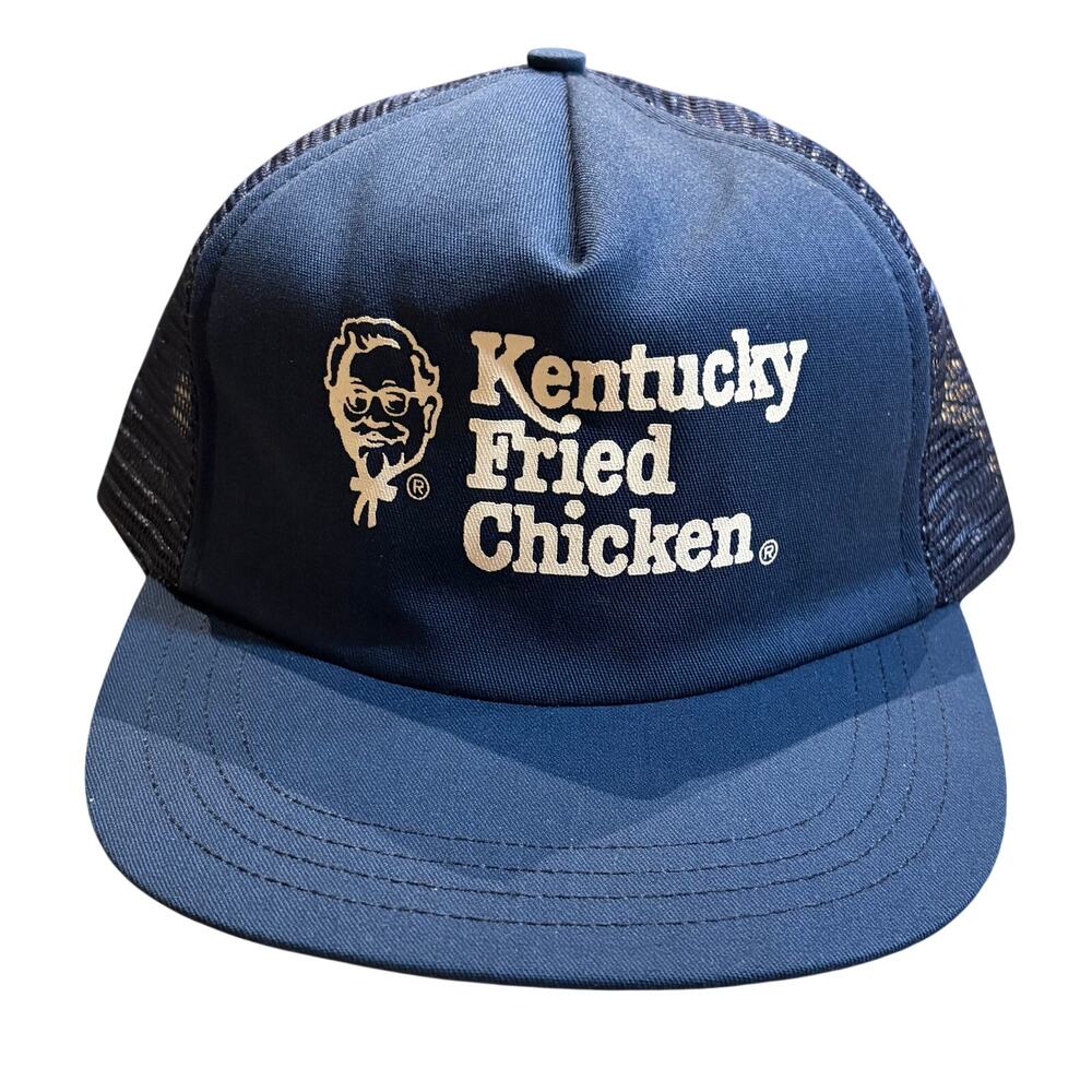 Kentucky Fried Chicken KFC Navy Blue Colonel Mesh Foam Trucker Hat Cap Employee
